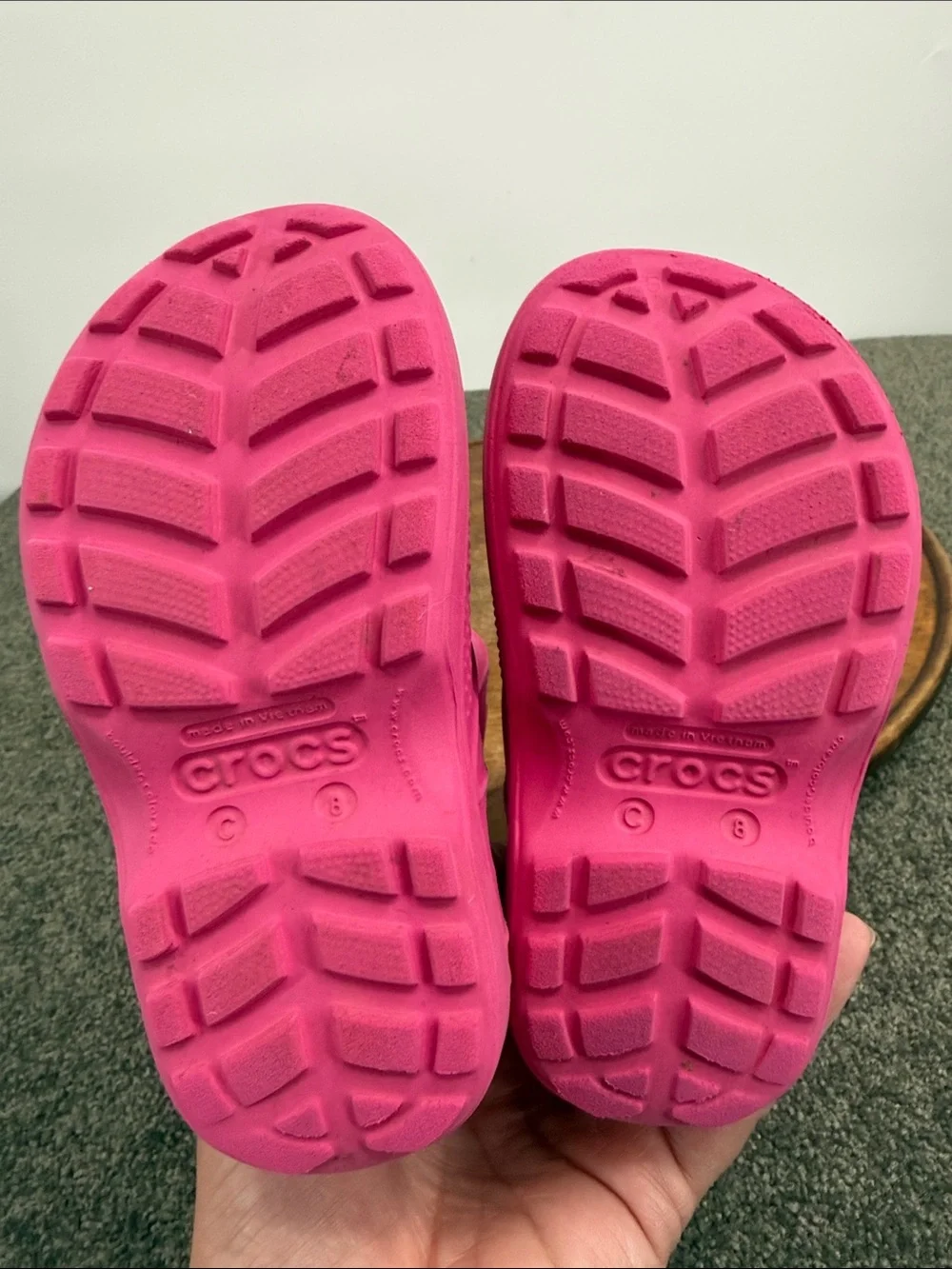 CROCS Boots Kids 8 Bright Pink Pull-On Rain Handle It Waterproof Rubber Toddler